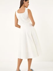 Roman White Square Neck Pleated Midi Dress - Image 3 of 5