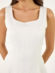 Roman White Square Neck Pleated Midi Dress - Image 5 of 5
