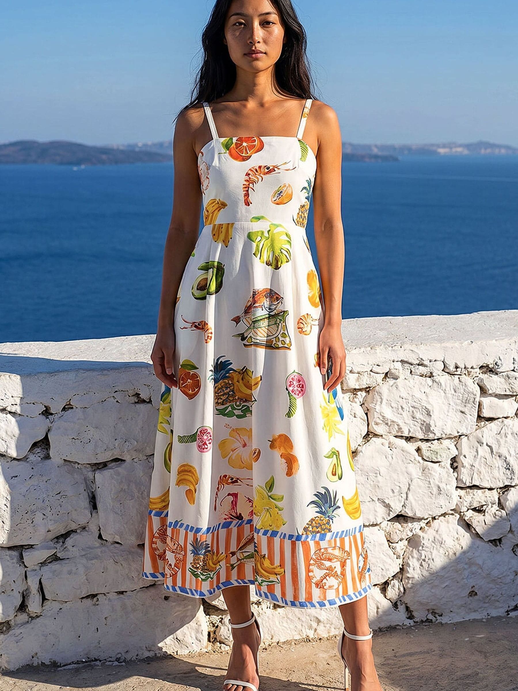 Buy Roman White Petite Fruit Print Strappy Midi Dress from Next USA