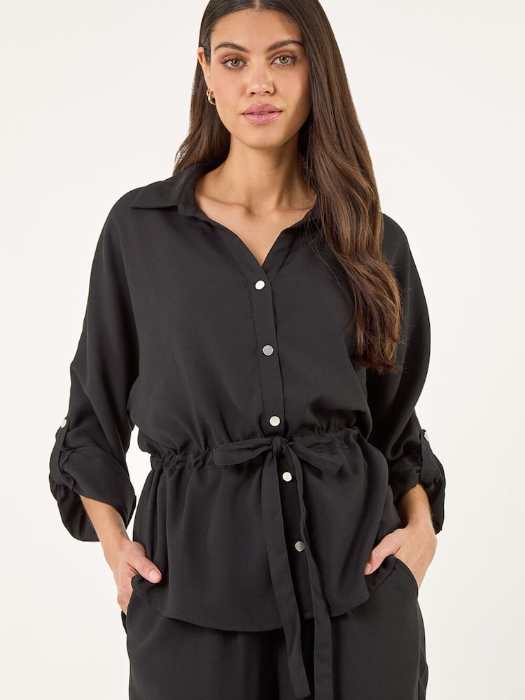 Roman Black Safari Tie Front Shirt - Image 2 of 5 Roman Black Safari Tie Front Shirt - Image 2 of 5