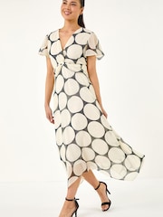 Roman Black Petite Spot Print Twist Front Dress - Image 1 of 5