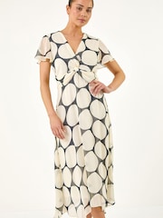 Roman Black Petite Spot Print Twist Front Dress - Image 2 of 5