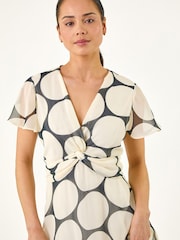 Roman Black Petite Spot Print Twist Front Dress - Image 4 of 5