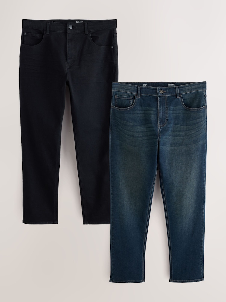 Green Tint & Black Slim Fit Essential Stretch Jeans 2 Pack - Image 1 of 13 Green Tint & Black Slim Fit Essential Stretch Jeans 2 Pack - Image 1 of 13