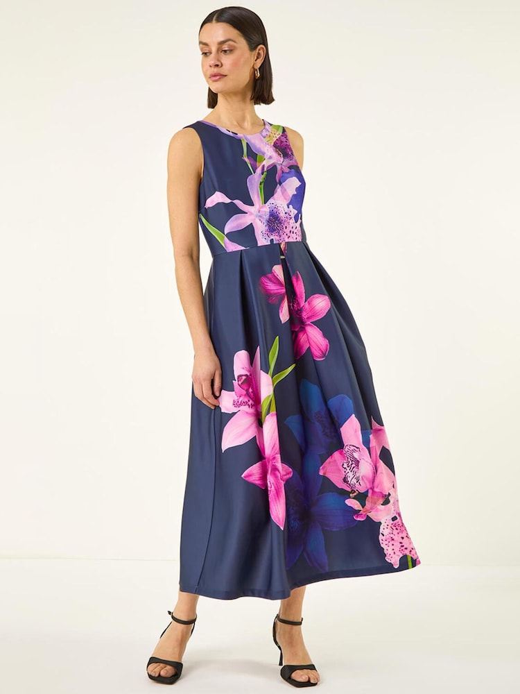 Roman Purple Scuba Print Prom Dress - Image 1 of 6 Roman Purple Scuba Print Prom Dress - Image 1 of 6