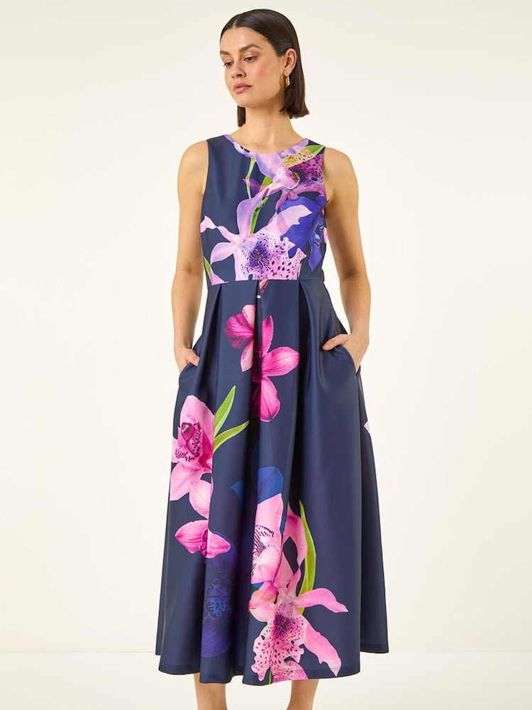 Roman Purple Scuba Print Prom Dress - Image 2 of 6 Roman Purple Scuba Print Prom Dress - Image 2 of 6