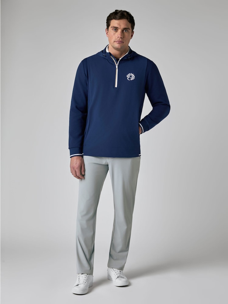 Callaway Apparel Blue Mixed Media Hooded 1/4 Zip Jackets - Image 1 of 6 Callaway Apparel Blue Mixed Media Hooded 1/4 Zip Jackets - Image 1 of 6