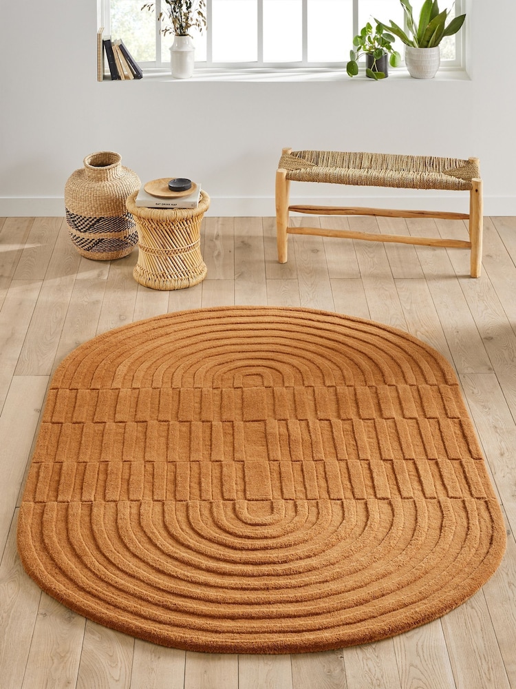 La Redoute Intérieurs Caramel Malko Oval Wool Rug - Image 1 of 4 La Redoute Intérieurs Caramel Malko Oval Wool Rug - Image 1 of 4