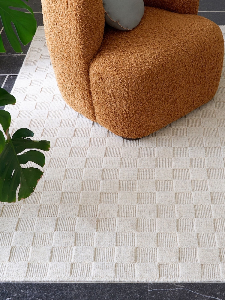 La Redoute Intérieurs Ecru Bilmo Tone-On-Tone Checkerboard Rug - Image 1 of 5