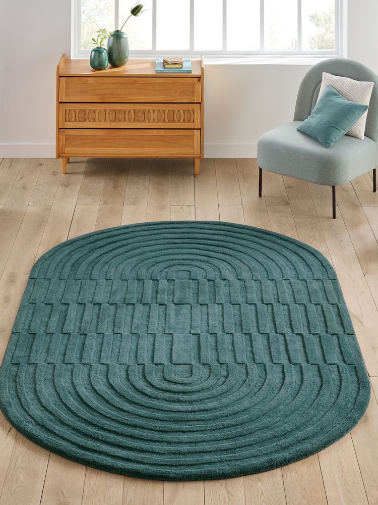 La Redoute Intérieurs Green Malko Oval Wool Rug - Image 1 of 3 La Redoute Intérieurs Green Malko Oval Wool Rug - Image 1 of 3