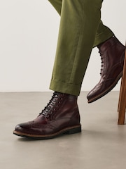 Burgundy Red Leather Brogue Boots - Image 2 of 7
