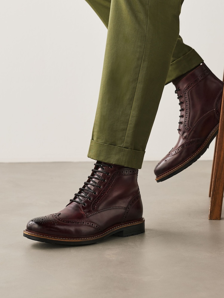 Burgundy Red Leather Brogue Boots - Image 2 of 7 Burgundy Red Leather Brogue Boots - Image 2 of 7