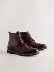 Burgundy Red Leather Brogue Boots - Image 3 of 7