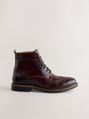 Burgundy Red Leather Brogue Boots - Image 4 of 7