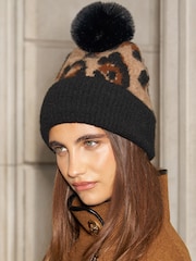 Lipsy Leopard Pom Beanie - Image 2 of 4