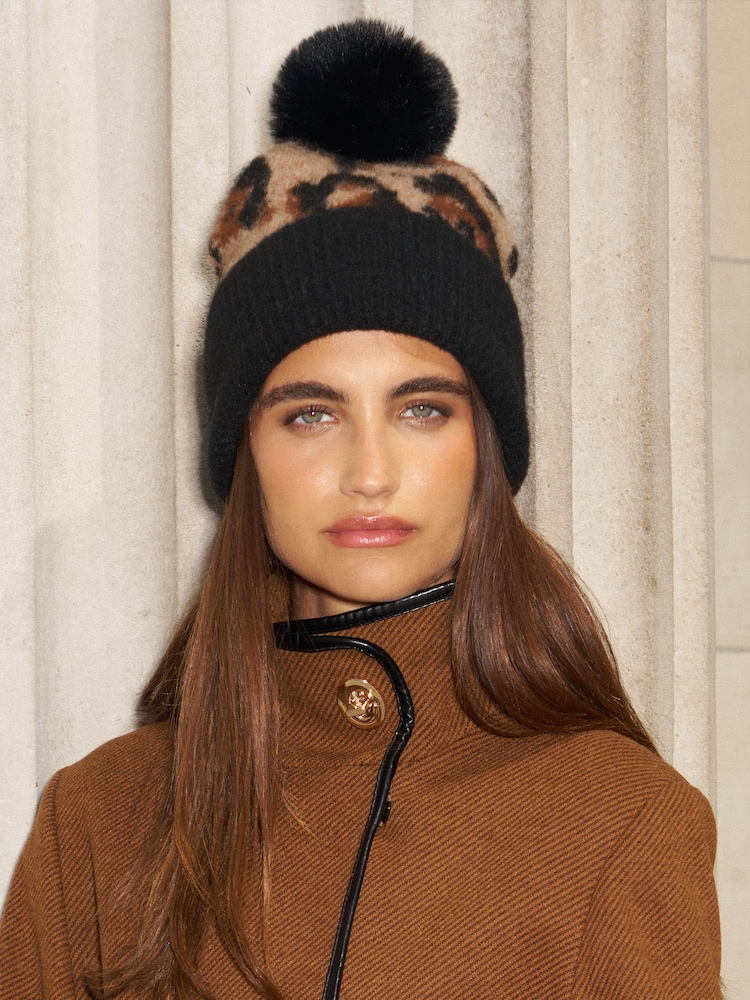 Lipsy Leopard Pom Beanie - Image 4 of 4 Lipsy Leopard Pom Beanie - Image 4 of 4