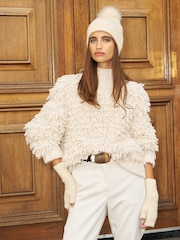 Lipsy Cream Knitted Cable Pom Beanie Hat - Image 4 of 6