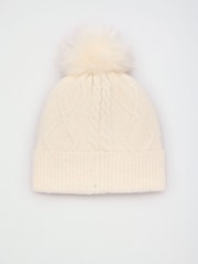 Lipsy Cream Knitted Cable Pom Beanie Hat - Image 5 of 6