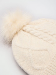 Lipsy Cream Knitted Cable Pom Beanie Hat - Image 6 of 6