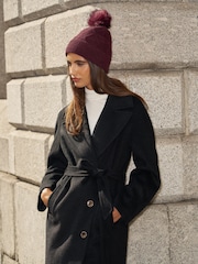 Lipsy Burgundy Red Knitted Cable Pom Beanie Hat - Image 2 of 6