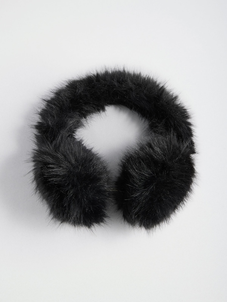Lipsy Black Cosy Faux Fur Ear Muffs - Image 1 of 3