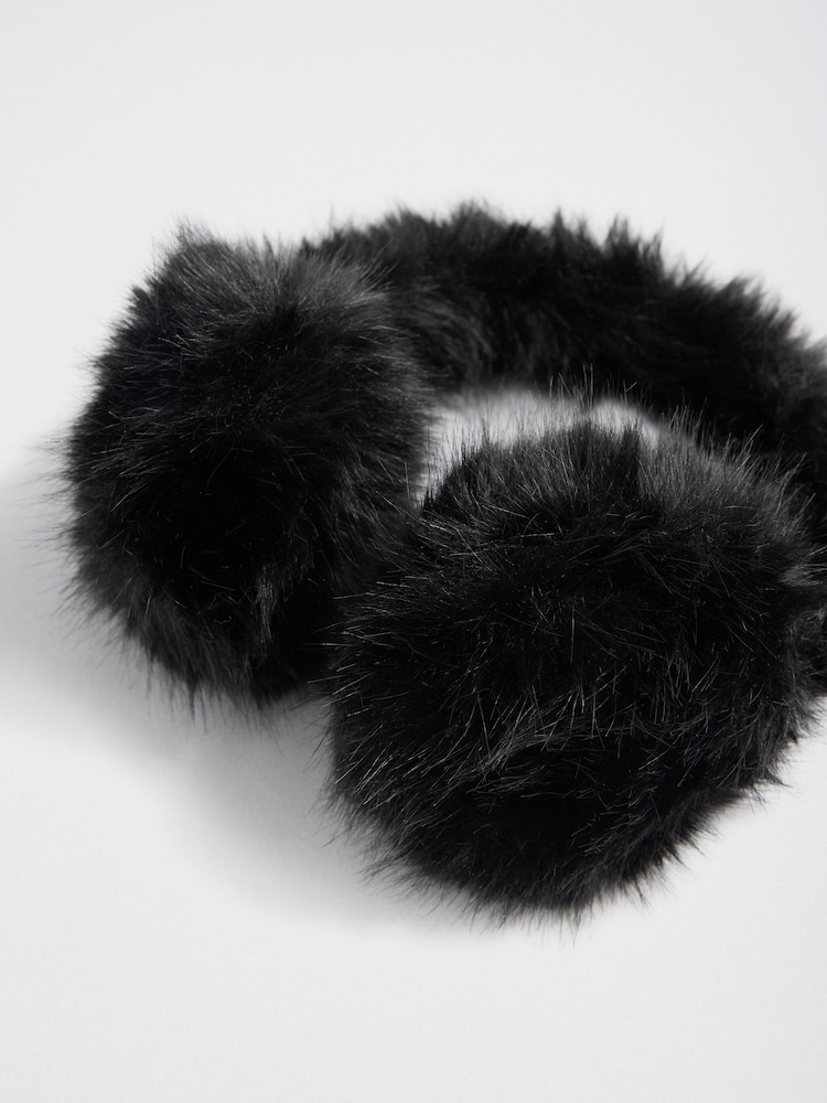 Lipsy Black Cosy Faux Fur Ear Muffs - Image 2 of 3