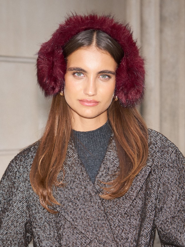 Lipsy Burgundy Red Cosy Faux Fur Ear Muffs - Image 1 of 3