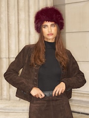 Lipsy Burgundy Red Cosy Faux Fur Pillbox Hat - Image 4 of 7