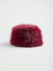 Lipsy Burgundy Red Cosy Faux Fur Pillbox Hat - Image 5 of 7