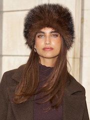 Lipsy Chocolate Brown Cosy Faux Fur Pillbox Hat - Image 1 of 6