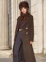 Lipsy Chocolate Brown Cosy Faux Fur Pillbox Hat - Image 3 of 6
