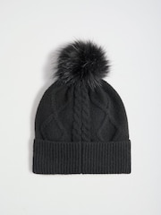 Lipsy Black Knitted Cable Pom Beanie Hat - Image 2 of 3