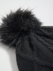 Lipsy Black Knitted Cable Pom Beanie Hat - Image 3 of 3