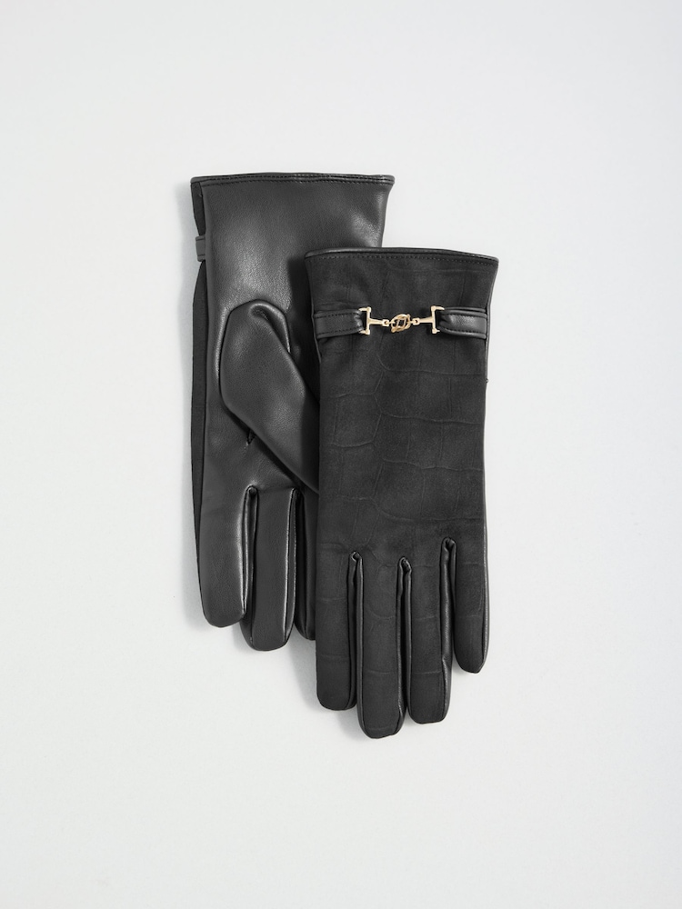 Lipsy Short Faux Leather and Suedette Gloves - 6的图像6｝
