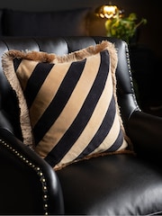 Rockett St George Brown Stripe Fringe cushion - Image 1 of 6