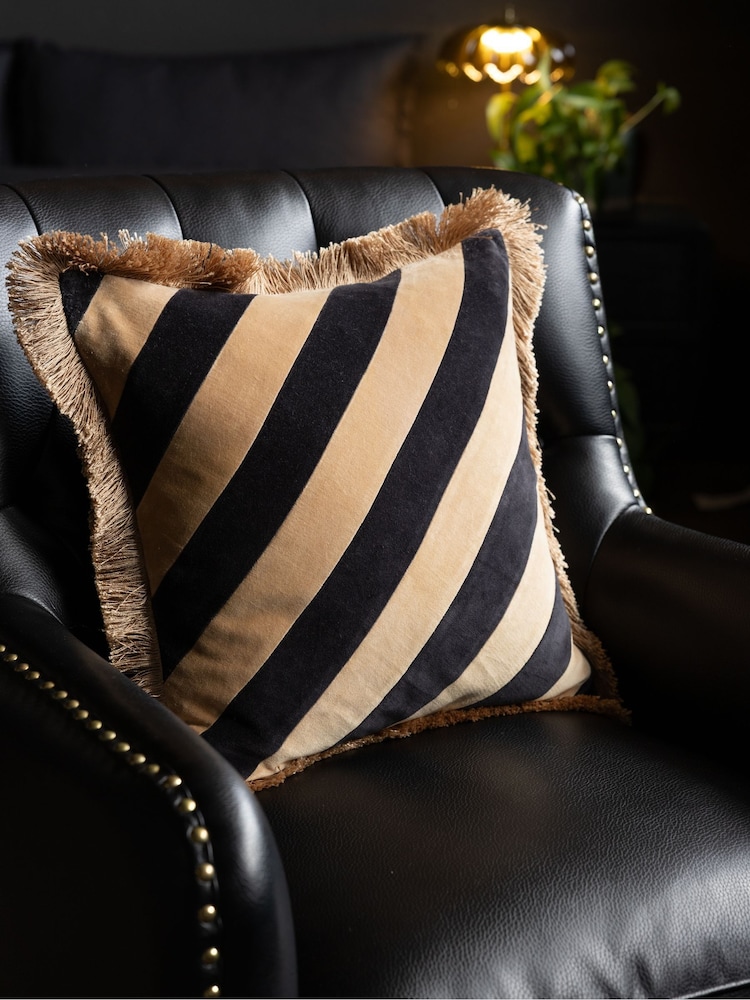 Rockett St George Brown Stripe Fringe cushion - Image 1 of 6
