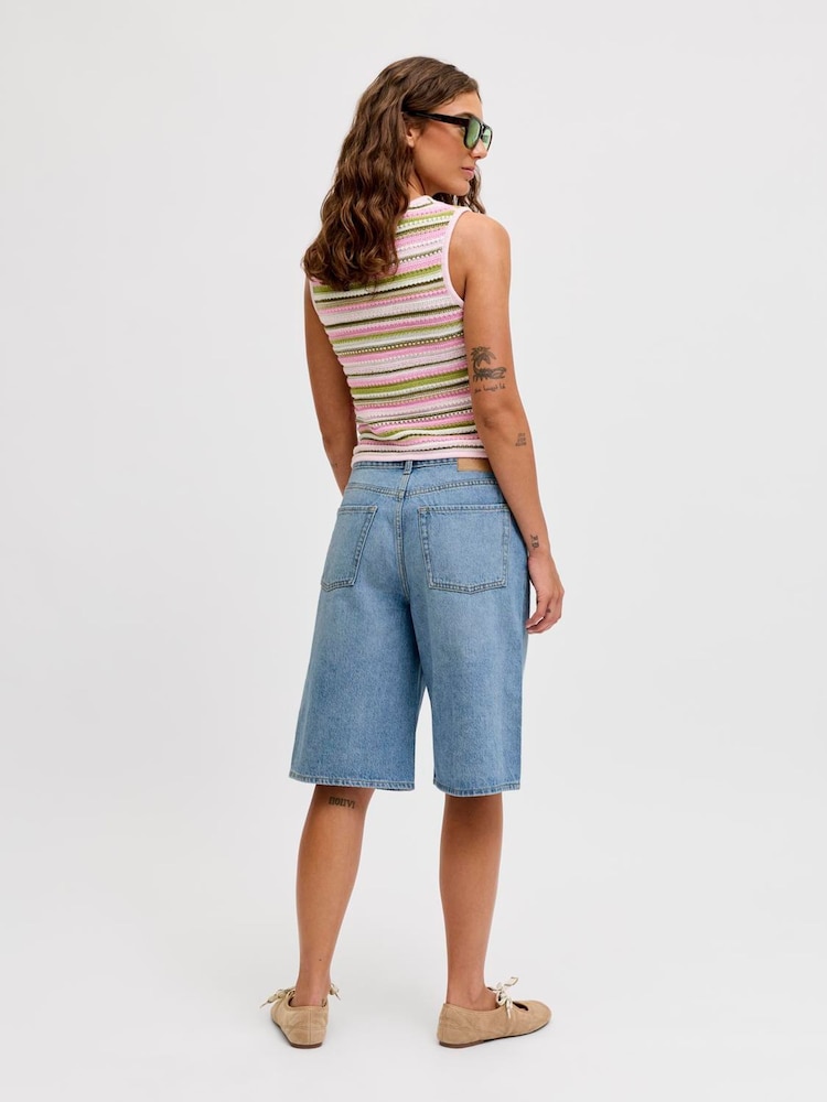 JJXX Blue High Rise Denim Long Shorts - Image 2 of 4