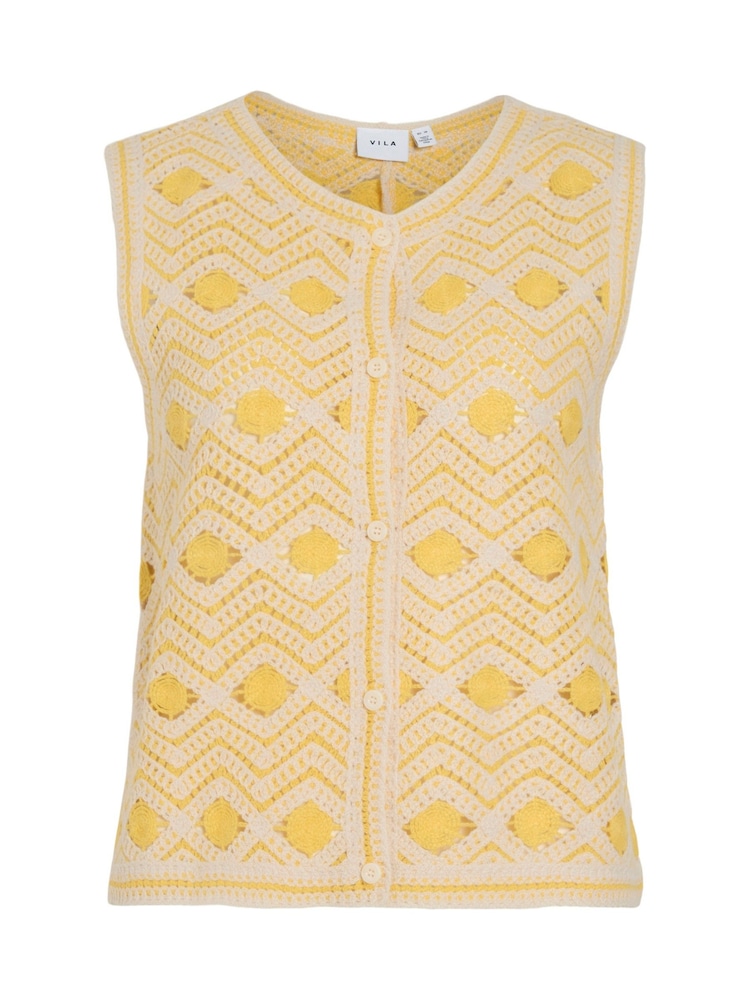 VILA O-Neck Patterned Sleeveless Crochet Vest - Image 1 sur 2