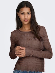 JDY Brown Long Sleeve Crochet Jumper - Image 1 of 6