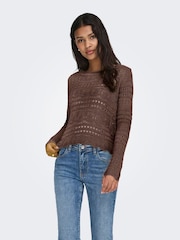 JDY Brown Long Sleeve Crochet Jumper - Image 2 of 6