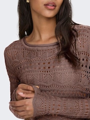 JDY Brown Long Sleeve Crochet Jumper - Image 4 of 6
