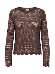JDY Brown Long Sleeve Crochet Jumper - Image 5 of 6