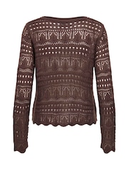 JDY Brown Long Sleeve Crochet Jumper - Image 6 of 6