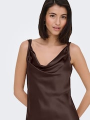 JDY Brown Cowl Neck Wedding Guest Bridesmaid Satin Maxi Dress - Image 7 of 9