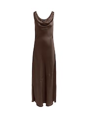 JDY Brown Cowl Neck Wedding Guest Bridesmaid Satin Maxi Dress - Image 8 of 9