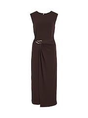VILA Brown O-Neck Midi Dress with Twisted Waist Detail - Image 6 of 7