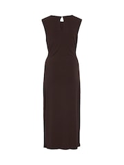 VILA Brown O-Neck Midi Dress with Twisted Waist Detail - Image 7 of 7
