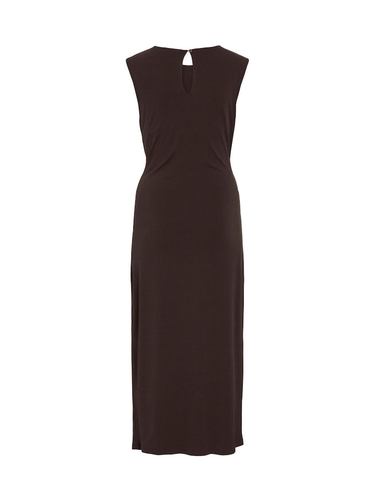 VILA Brown O-Neck Midi Dress with Twisted Waist Detail - Image 7 of 7
