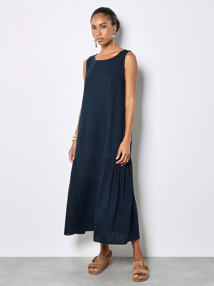 Apricot Blue Pleat Detail Trapeze Midi Dress - Image 1 of 4