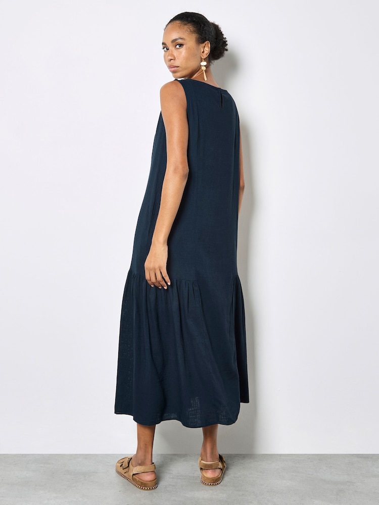 Apricot Blue Pleat Detail Trapeze Midi Dress - Image 2 of 4